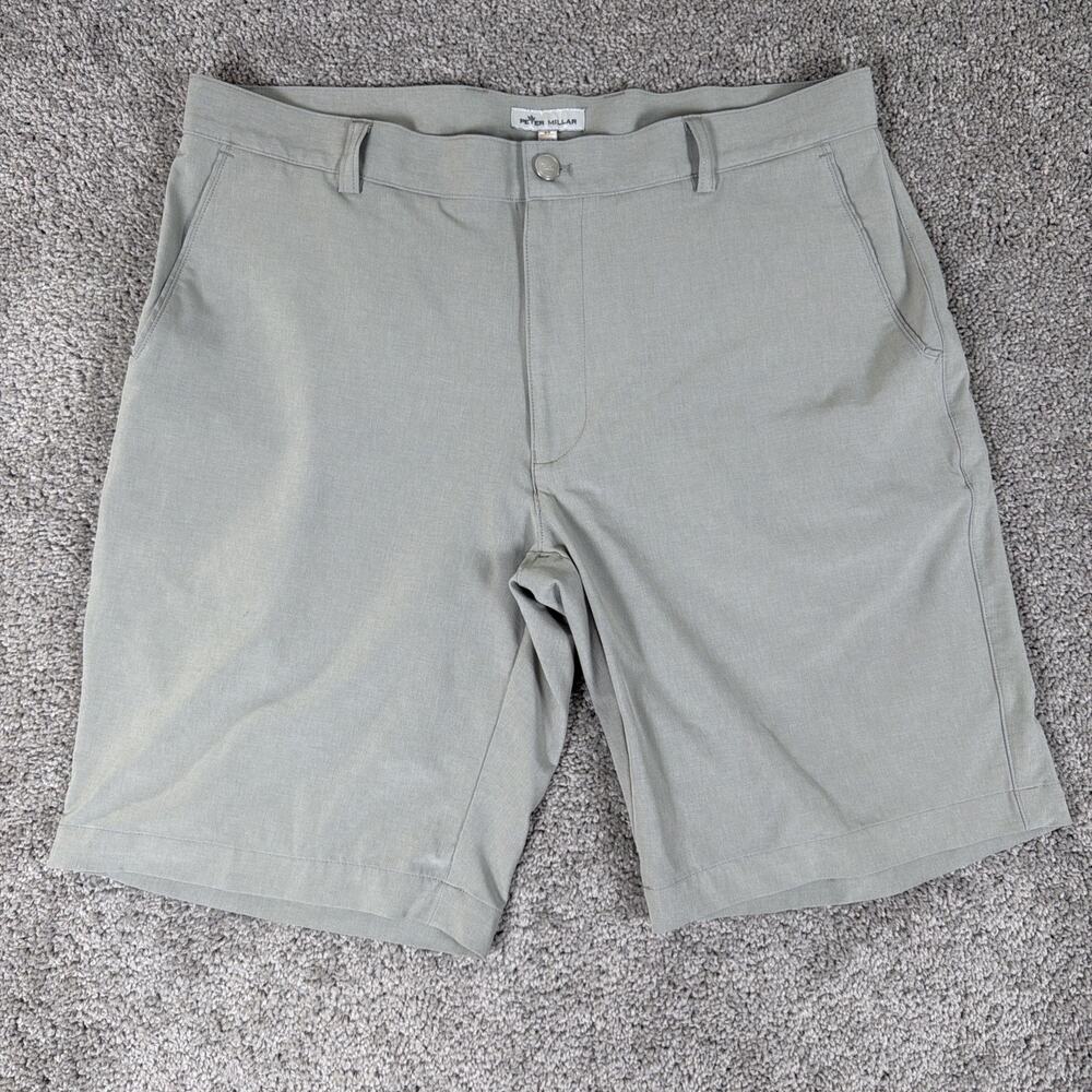 Peter Millar Shorts Mens 35 Light Gray 9" Featherweight Performance Golf Chino